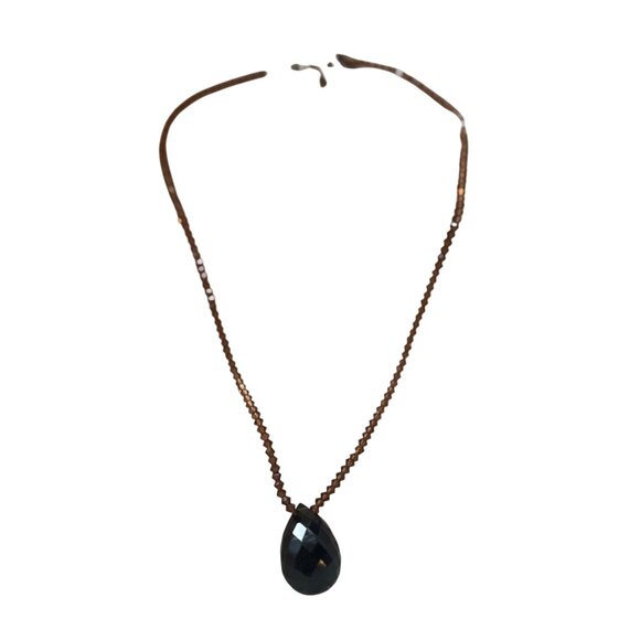 Vintage Miriam Haskell Faceted Black Teardrop Pendant Necklace With Brown Beaded - Picture 4 of 8